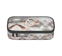 White Trees - Estuche para lápices con estampado de camuflaje, tamaño mediano, con doble cremallera para el trabajo, bonito, Patrón de mármol blanco y oro rosa, Talla única, Compacto