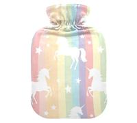 White Unicorns - Bolsa de agua caliente con diseño de rayas arcoíris pastel con funda suave, bolsa de agua caliente para cuello, hombros y calambres menstruales, pequeña