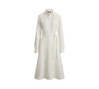 White Vestido camisero de lino con cinturón 36