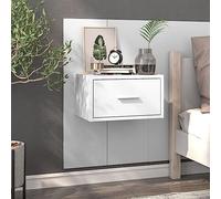 White Wall Mounted Nightstand with Storage Drawer, Floating Bedside Table for Small Spaces, Modern Plywood Night Stand for Bedroom, Living Room, 48.8x32.5x80cm