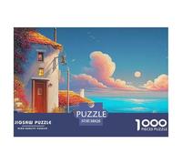 White Walls with Red Tile Roofs 1000 Piezas Papel Ecológico Resistente Rompecabezas DIY Ocean View Extremadamente Difícil Juguete De Cumpleaños Rompecabezas Regalos Para Familia Y Amigos 38x26cm/1000p