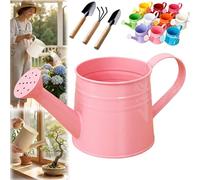 White Watering Can Metal, 1L Vintage Galvanized Sprinkler Can, Rustproof & Leak-Resistant, Ideal for Indoor & Outdoor Plants, Lawn, Garden - Durable Gardening Tool for Home & Office (Pink)