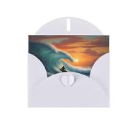 White WHJSHOP - Tarjeta de felicitación con diseño de atardecer en el mar, surfear, paisajes marinos, papel nacarado de doble cara, con hebilla de amor, sobre de papel perlado