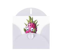White WHJSHOP - Tarjeta de felicitación con diseño de dibujos animados de fruta del dragón, papel nacarado de alta gama, doble cara, efecto perlado, hebilla de amor, sobre de papel perlado
