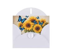 White WHJSHOP - Tarjeta de felicitación con diseño de girasoles amarillos con mariposas azules, papel nacarado de doble cara, efecto perlado, hebilla de amor, sobre de papel perlado
