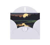 White WHJSHOP - Tarjeta de felicitación con diseño de río canoa iluminado por la luna, papel nacarado de doble cara, con hebilla de amor, sobre de papel perlado