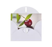 White WHJSHOP - Tarjeta de felicitación con estampado de cerezas pequeñas, papel nacarado de alta gama, doble cara, efecto perlado, hebilla de amor, sobre de papel perlado