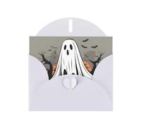 White WHJSHOP - Tarjeta de felicitación con estampado de fantasmas de Halloween, papel nacarado de doble cara, efecto perlado, hebilla de amor, sobre de papel perlado