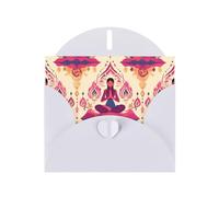 White WHJSHOP - Tarjeta de felicitación con impresiones de meditación de yoga, papel nacarado de alta gama, doble cara, efecto perlado, hebilla de amor, sobre de papel perlado