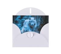 White WHJSHOP Walking Wolf - Tarjeta de felicitación con estampado de lobo - Papel nacarado de alta gama, doble cara, efecto perlado, hebilla de amor, sobre de papel perlado