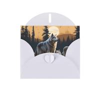 White WHJSHOP Wolfs - Tarjeta de felicitación con estampado de lobos - Papel nacarado de alta gama, doble cara, efecto perlado, hebilla de amor, sobre de papel perlado