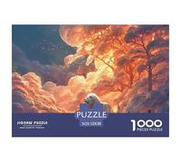 White Wild Animal Surrounded by Burning Flames 1000 Pcs Stabiler Karton Puzzle Lion in Fiery Clouds Lebendige Bilder Kreatives Spiel Puzzles Für Erwachsene Und Kinder 52x38cm/1000pcs