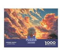 White Wild Animal with Fire 1000 Pcs Ökopapier Puzzle Lion in Fiery Clouds Lebendige Bilder Kreatives Spiel Puzzles Als Wohnaccessoires 52x38cm/1000pcs