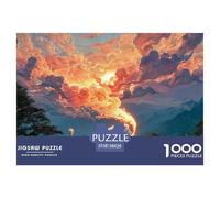 White Wild Animal with Fire 1000 Pcs Ökopapier Puzzle Lion in Fiery Clouds Lebendige Bilder Kreatives Spiel Puzzles Als Wohnaccessoires 38x26cm/1000pcs