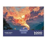 White Wild Animal with Fire 1000 Pcs Ökopapier Puzzle Lion in Fiery Clouds Stressabbau Familienspiel Puzzles Als Wohnaccessoires 52x38cm/1000pcs