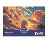 White Wild Animal with Fire 1000 Stück Ökopapier Puzzle Lion in Fiery Clouds Stressabbau Familienspiel Puzzles Für Erwachsene Und Kinder 70x50cm/1000pcs