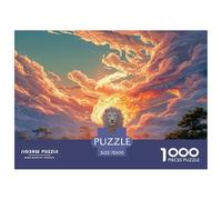 White Wild Animal with Fire 1000 Stück Premium-Karton Puzzle Lion in Fiery Clouds Lebendige Bilder Kreatives Spiel Puzzles Als Geburtstagsgeschenke 70x50cm/1000pcs