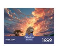 White Wild Animal with Fire 1000 Stück Premium-Karton Puzzle Lion in Fiery Clouds Lebendige Bilder Familienspiel Puzzles Als Wohnaccessoires 70x50cm/1000pcs
