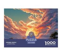 White Wild Animal with Fire 1000 Stück Premium-Karton Puzzle Lion in Fiery Clouds Lebendige Bilder Kreatives Spiel Puzzles Als Geburtstagsgeschenke 52x38cm/1000pcs
