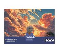 White Wild Animal with Fire 1000 Stück Premium-Karton Puzzle Lion in Fiery Clouds Stressabbau Familienspiel Puzzles Für Erwachsene Und Kinder 38x26cm/1000pcs