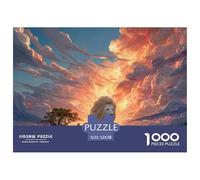 White Wild Animal with Fire 1000 Stück Stabiler Karton Puzzle Lion in Fiery Clouds Lebendige Bilder Kreatives Spiel Puzzles Als Wohnaccessoires 52x38cm/1000pcs