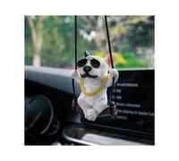 (white With sunglasses)Swinging Dog Car Hanging Ornament, French Bulldog Car Mirror Hanging Accessories Cute Swinging Dog Rear View Mirror Accessories