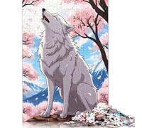 White Wolf in Cherry Blossoms Puzzle Imposible,desafío para Adultos Juego Educativo 1000 Piezas Obra De Arte De Juego De para Adultos, Regalos A Partir De 14 Años 1000pcs (75x50cm)