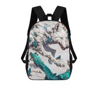 White Wolf with Birds And Emerald Accents Mochila Escolar Mochila Informal Mochilas De Día Bolsa Escolar Para Trabajo/viajes 17inch