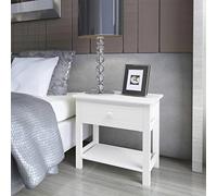 White Wood Nightstand Set of 2 with Drawer, Modern Bedside Table for Bedroom, Multi-Functional Small End Table with Storage Shelf, Easy Assembly, Paulownia MDF Plywood, Compact Design 40x29x42cm