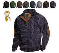 MENGYSM Whitecloths Life Clothing Men,Men's Vintage Knit Print Zip Up Sweatshirt,Casual Long Sleeve Stand Collar Button Pullover
