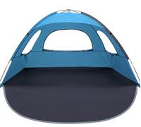 WhiteFang Tienda de campaña de playa anti-UV portátil para 3 personas, suelo extensible con 3 ventanas de malla de ventilación más bolsa de transporte, estacas y líneas de sujeción (banderines índigo)