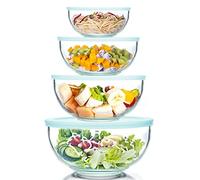 WhiteRhino Juego de 4 cuencos de vidrio con tapas, cuencos de vidrio resistentes al calor (3.7 cuartos de galón, 2.1 cuartos de galón, 1.1 cuartos de galón)