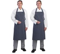 Whites Chefs Clothing Nextday Catering A530 blancos Carnicerías delantal, azul marino diseño de rayas (Paquete de 2)