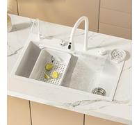 Whitewater - Fregadero de cocina de acero inoxidable con estación de trabajo de montaje superior con grifo y accesorios (blanco, 80 x 45 cm)