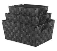 Whitmor Cestas de almacenamiento con correa tejida S/3-negro, metal polipropileno, negro