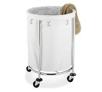 Whitmor Commercial Laundry with Removable Liner and Heavy Duty Wheels-Chrome Cesta de lavandería, Metal, Plateado y Blanco, Round Hamper