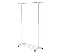 Whitmor Perchero ajustable de lujo, organizador de ropa con ruedas, color blanco y cromado