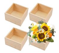 WhizNook 4 Piezas Caja Almacenaje Madera Cuadradas Sin Acabado, 10 x 10 x 6 cm Caja De Madera Cuadrada Pequeña, para el Hogar/Decorar Evento, Suculentas