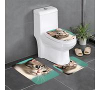 WHJDPP A Curious Cat - Juego de alfombras de baño antideslizantes con estampado de gato, 3 piezas, alfombrillas ovaladas y rectangulares para inodoro, tocador y baños