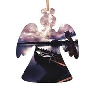WHJDPP Adornos de madera de Navidad con forma de ángel, 1 pieza de impresión de barco vikingos para colgar