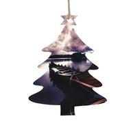 WHJDPP Adornos de madera de Navidad con forma de árbol de Navidad, 1 pieza de impresión de barco vikingos para colgar