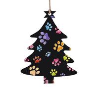 WHJDPP Adornos de madera de Navidad con forma de árbol de Navidad, 4 piezas, impresión de patas de patas, para colgar