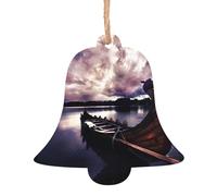 WHJDPP Adornos de madera de Navidad con forma de campana, 1 pieza de impresión de barco vikingos para colgar