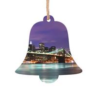 WHJDPP Adornos de madera de Navidad con forma de campana, 2 unidades, impresión nocturna de Nueva York para colgar