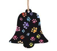 WHJDPP Adornos de madera de Navidad con forma de campana, 4 unidades, impresión de patas de patas, para colgar