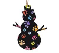 WHJDPP Adornos de madera de Navidad con forma de muñeco de nieve, 6 unidades, impresión de patas de patas, para colgar