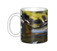 WHJDPP Brook Trout Fishing - Taza de cerámica impresa para capuchino, latte, cereales, yogur, leche, bebidas calientes o frías, horno de microondas
