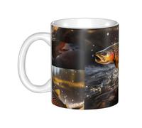WHJDPP Brook Trout Fishing - Taza de cerámica impresa para capuchino, latte, cereales, yogur, leche, bebidas calientes o frías, horno de microondas