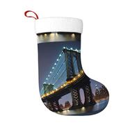 WHJDPP Calcetín decorativo de Navidad con estampado nocturno del puente de Manhattan de Nueva York para decorar durante Halloween, Navidad y Año Nuevo