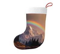 Whjdpp Calcetines de Navidad impresos de doble cara con estampado de arcoíris detrás de las montañas para decoración de interiores y fiestas de gran capacidad